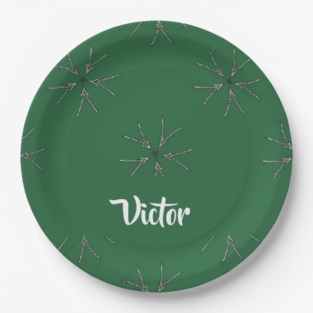 Custom name green bloom paper plates (Front)