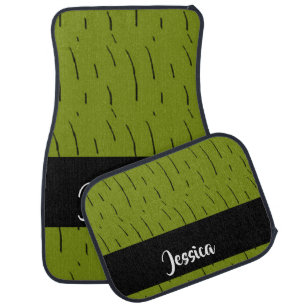 Custom name green cactus print car floor mat