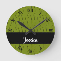 Custom name green cactus print round clock