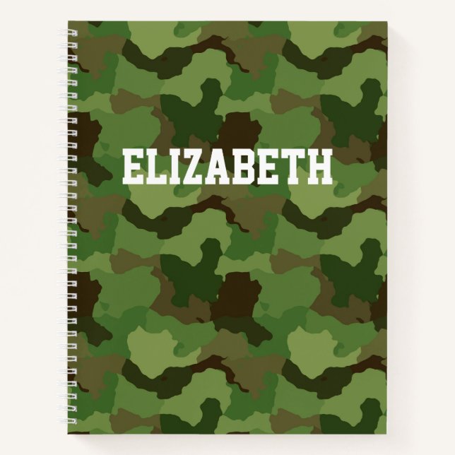 Custom Name Green Camouflage/Military Notebook (Front)