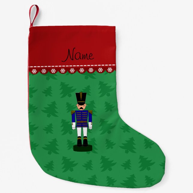 Custom name green christmas trees nutcracker small christmas stocking (Front)