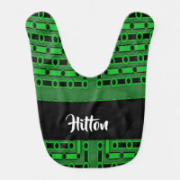 Custom name green circuit board baby bib