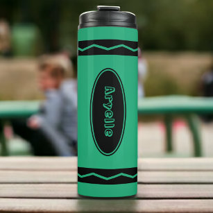 Custom Name Green Crayon Travel Mug Drink Tumbler