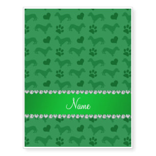 Custom name green dachshunds hearts paws temporary tattoos