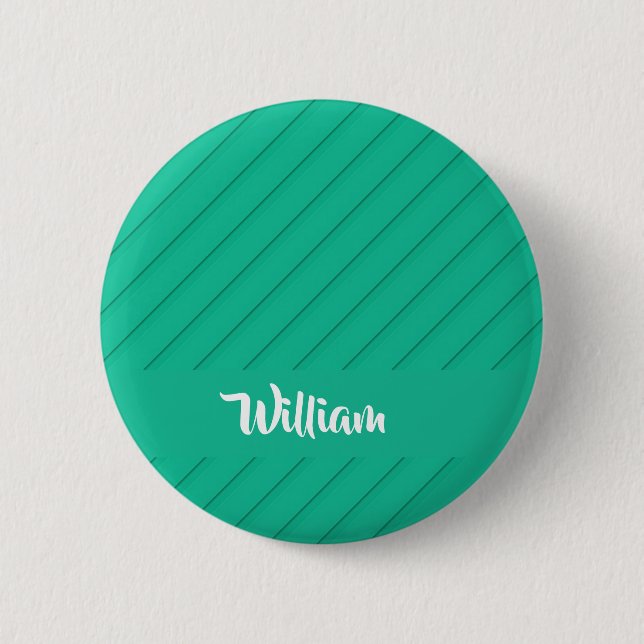 Custom name green diagonal plastic textured button (Front)