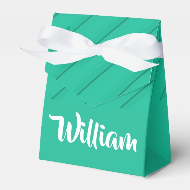 Custom name green diagonal plastic textured favor boxes (Front Side)