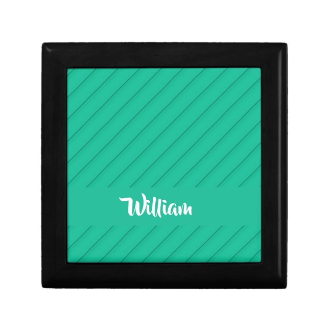 Custom name green diagonal plastic textured gift box (Front)