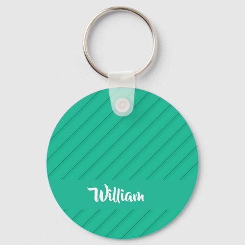 Custom name green diagonal plastic textured keychain