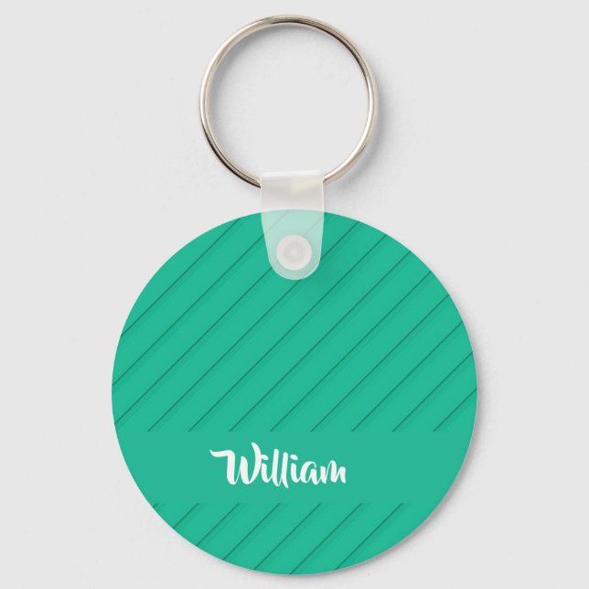 Custom name green diagonal plastic textured keychain (Front)