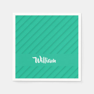 Custom name green diagonal plastic textured napkins