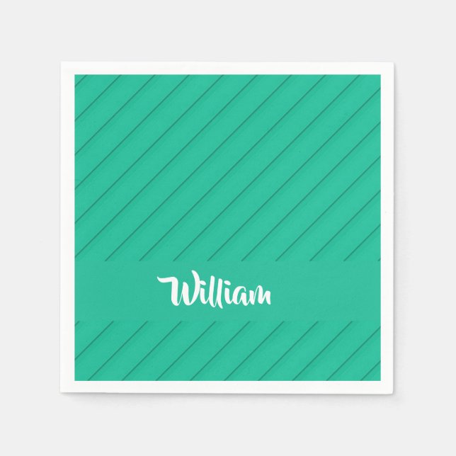 Custom name green diagonal plastic textured napkins (Front)