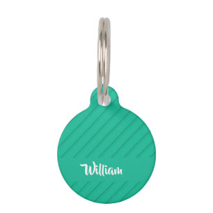 Custom name green diagonal plastic textured pet ID tag