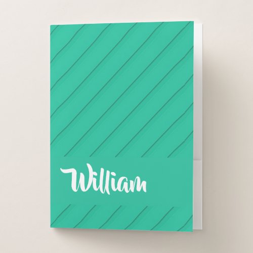 Custom name green diagonal plastic textured pocket folder