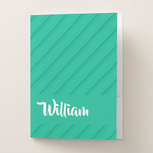 Custom name green diagonal plastic textured pocket folder (Front)