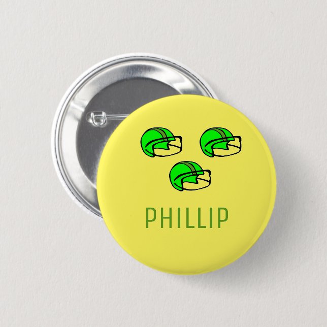 Custom name green football helmet yellow button (Front & Back)