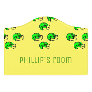 Custom name green football helmet yellow door sign