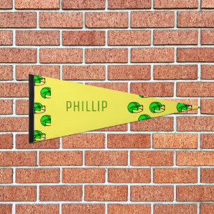 Custom name green football helmet yellow pennant flag
