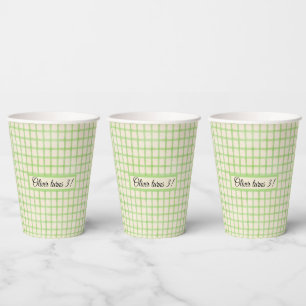 Custom Name Green Gingham Picnic Birthday Paper Cu Cups