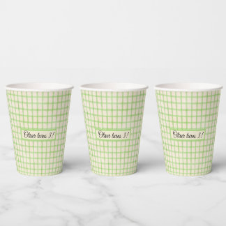Custom Name Green Gingham Picnic Birthday Paper Cu Cups