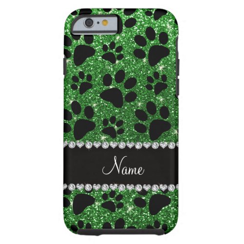 Custom name green glitter black dog paws tough iPhone 6 case