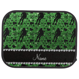 Custom name green glitter roller derby car mat