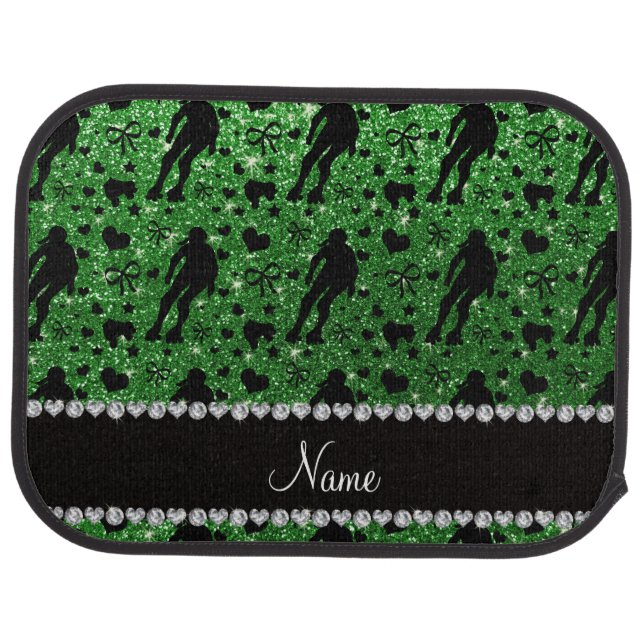 Custom name green glitter roller derby car mat (Rear)