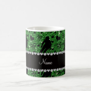 Custom name green glitter roller derby coffee mug
