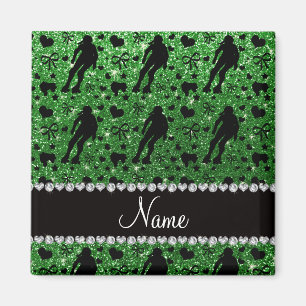 Custom name green glitter roller derby magnet