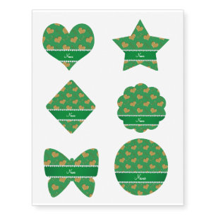 Custom name green gold bride hearts temporary tattoos