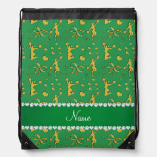 Custom name green gold cheerleading bows hearts drawstring bag