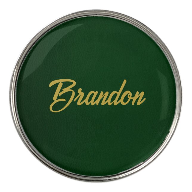 Custom name green leather golf ball marker (Front)