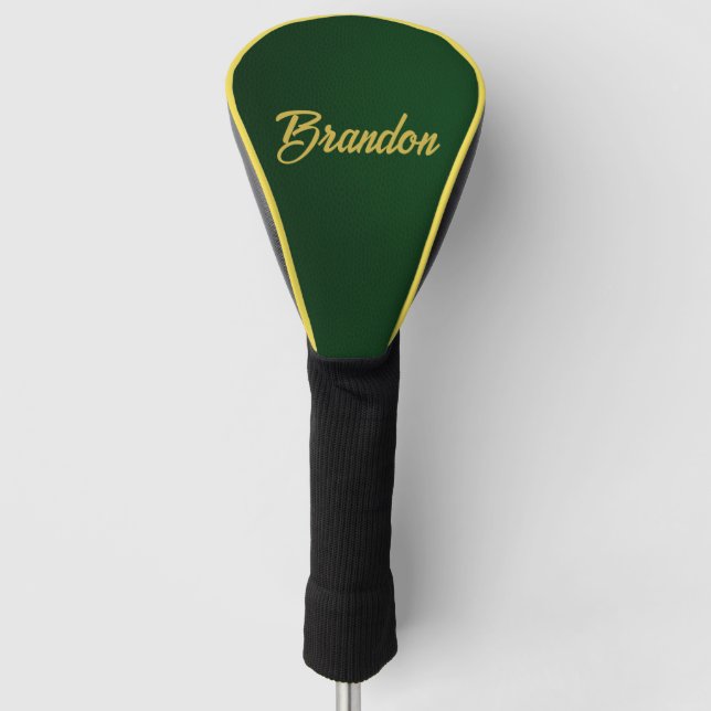 Custom name green leather golf head cover (Front)