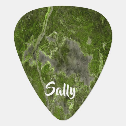 Custom name green marble tile guitar pick