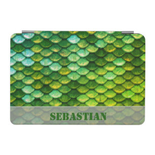 Custom Name Green Metallic Dragon Scales iPad Mini Cover