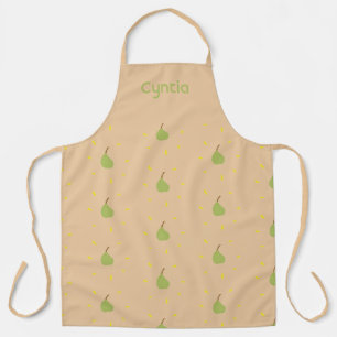 Custom name green pear pattern brown apron
