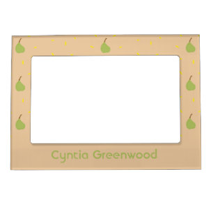 Custom name green pear pattern brown magnetic frame
