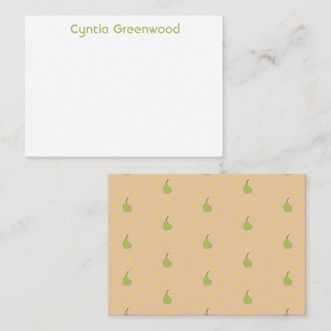 Custom name green pear pattern brown note card (Front/Back)