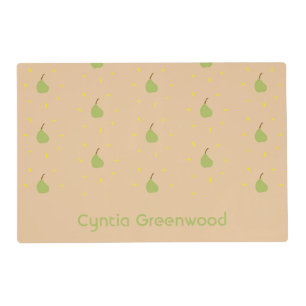 Custom name green pear pattern brown placemat