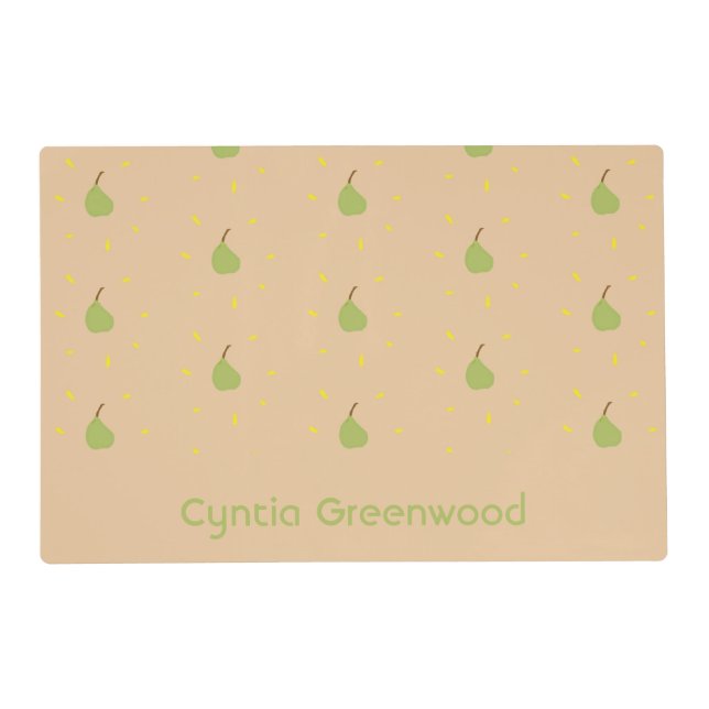Custom name green pear pattern brown placemat (Front)