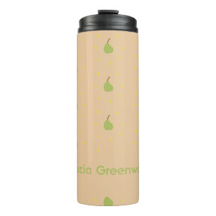 Custom name green pear pattern brown thermal tumbler