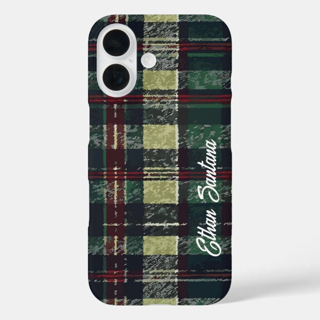 Custom Name Green & Red Plaid Case-Mate iPhone Case (Back)