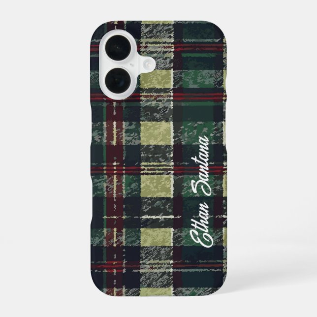 Custom Name Green & Red Plaid Iphone Case (Back)