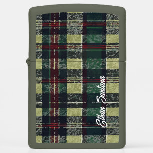 Custom Name Green & Red Plaid Zippo Lighter