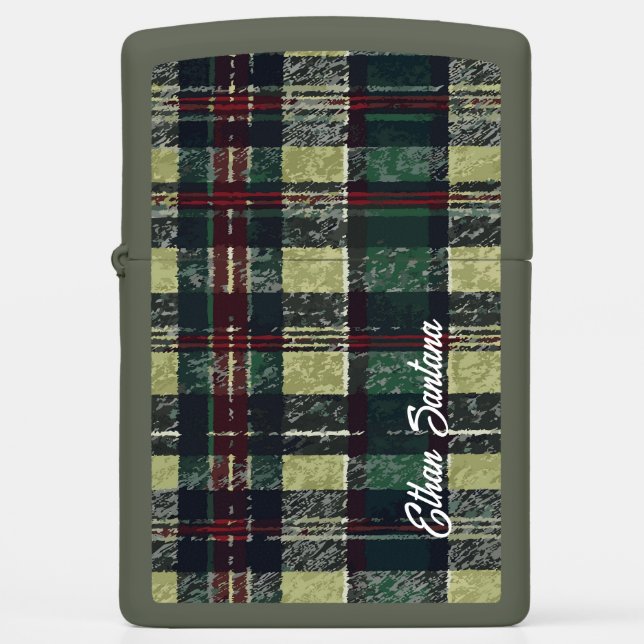 Custom Name Green & Red Plaid Zippo Lighter