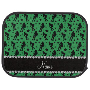 Custom name green roller derby stars car floor mat