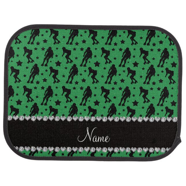 Custom name green roller derby stars car floor mat (Rear)