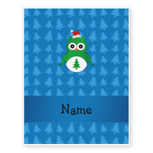Custom name green santa owl blue christmas trees temporary tattoos