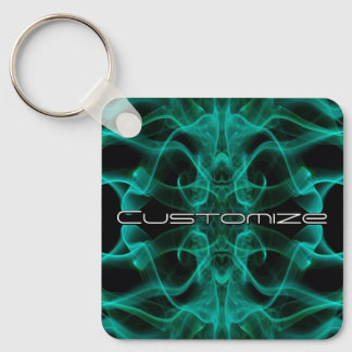 Custom Name Green Smoke Symmetrical Black Keychain