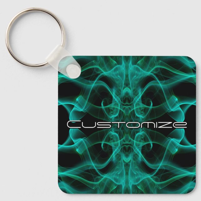 Custom Name Green Smoke Symmetrical Black Keychain (Front)