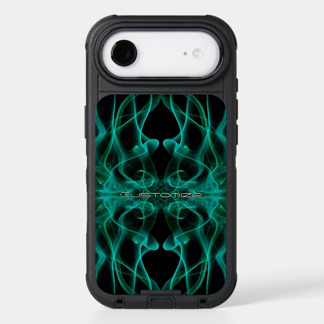 Custom Name Green Smoke Symmetrical Black Otterbox iPhone Case (Back)